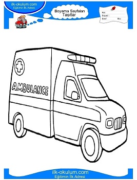 Çocuklar İçin Ambulans Boyama Sayfaları 